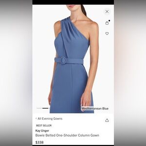 Kay Unger
Bowie Belted One Shoulder Column Gown
Mediterranean Blue
Size 16